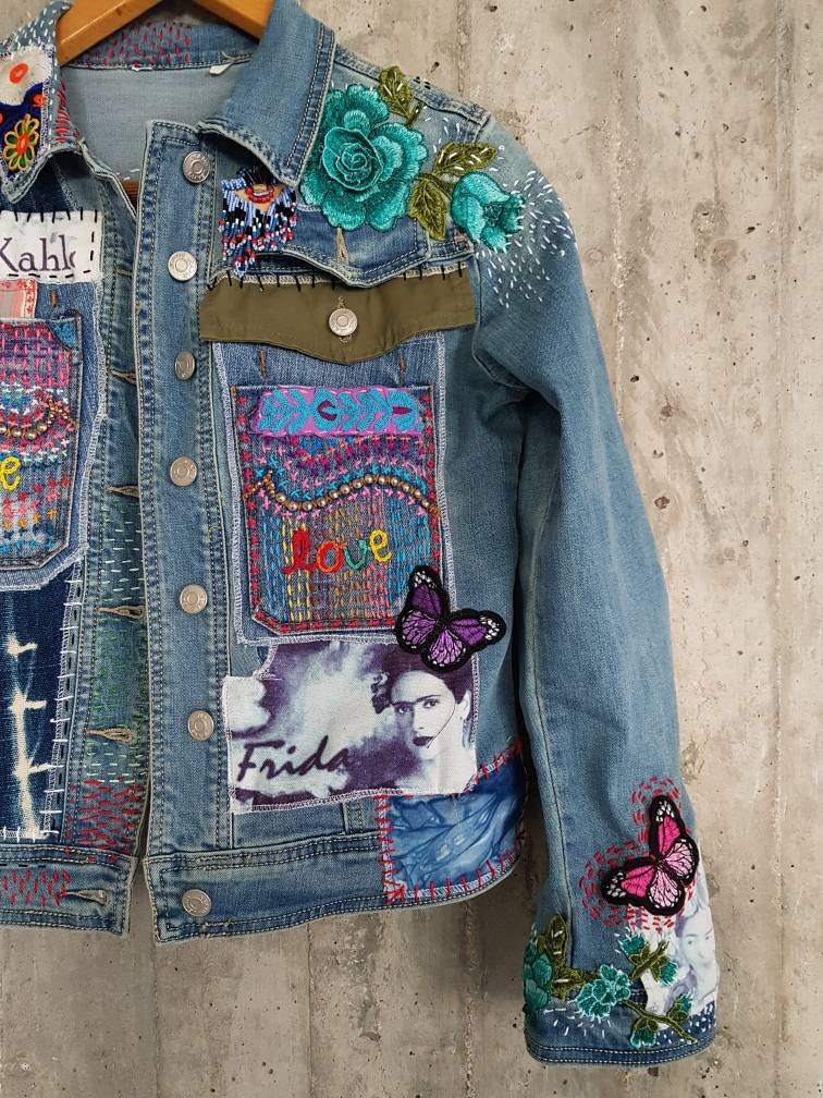 Prida kahlo hand painted denim jacketpainted | Etsy