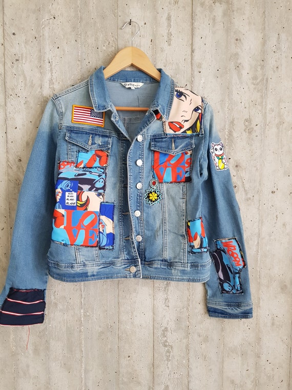 Upcycled Jean Jacket With Patches / Reworked Vintage Jean Jacket