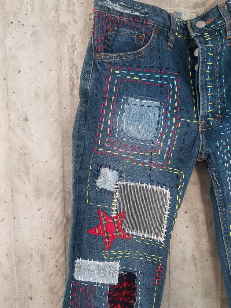 Denim Denim Jeans Vintage Levis Jeans Pants Patched Women | Etsy