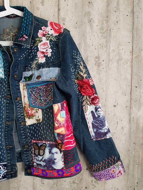 Prida kahlo chaqueta de mezclilla pintada a mano ropa pintada