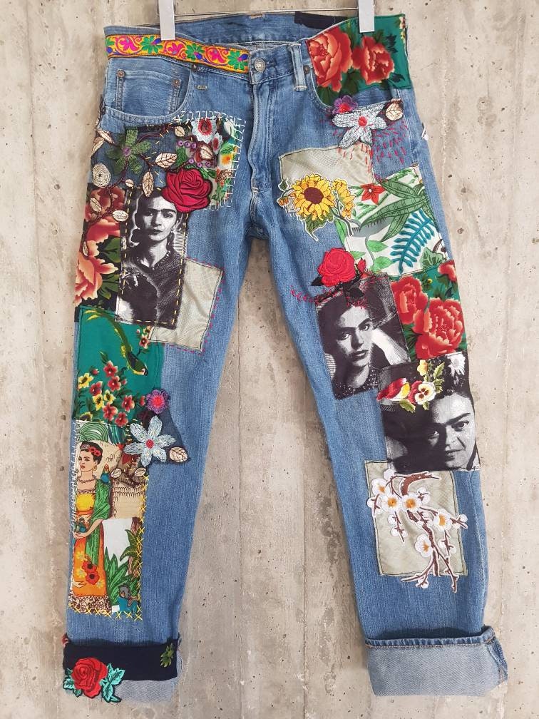 Frida Kahlo Distressed Vintage Boyfriend Jeans/hipster - Etsy Israel