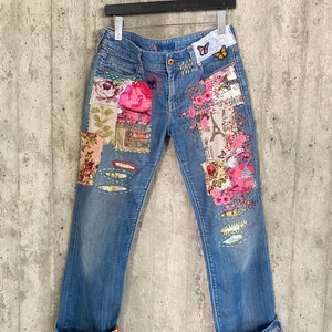 Denim Patched Jeans / Reworked Vintage Jeans - Etsy