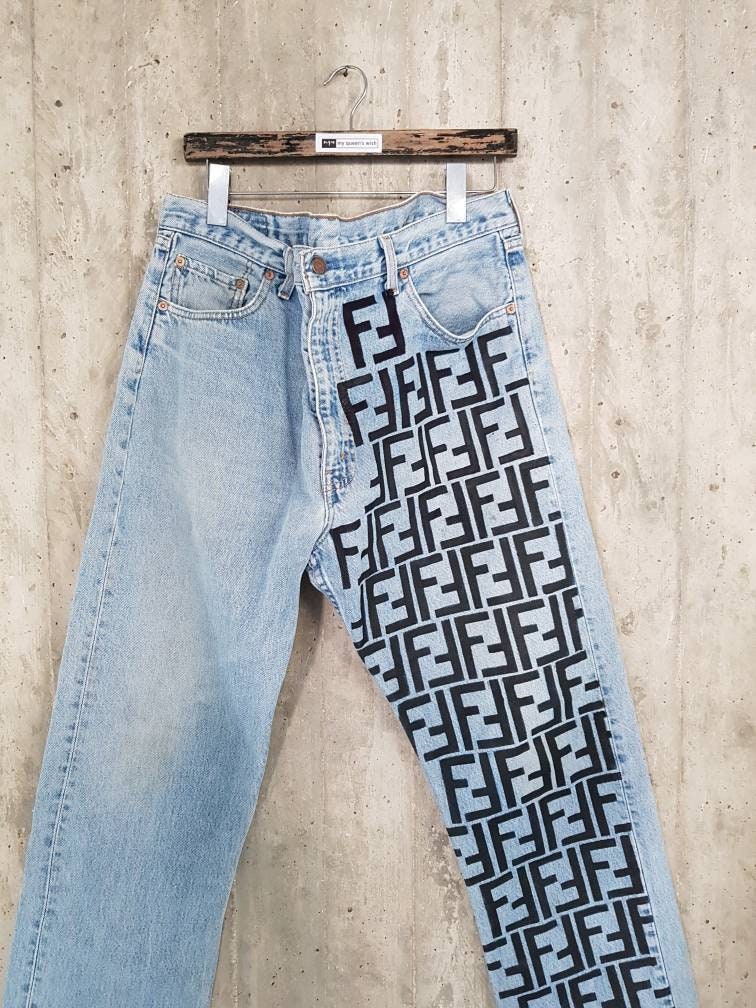 Hand Made Patched Denim Embowered Slime Jeans / Reworked - Etsy Israel