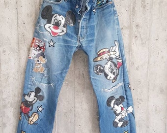 Mickey Mouse Distressed Vintage Boyfriend Jeans/hipster | Etsy