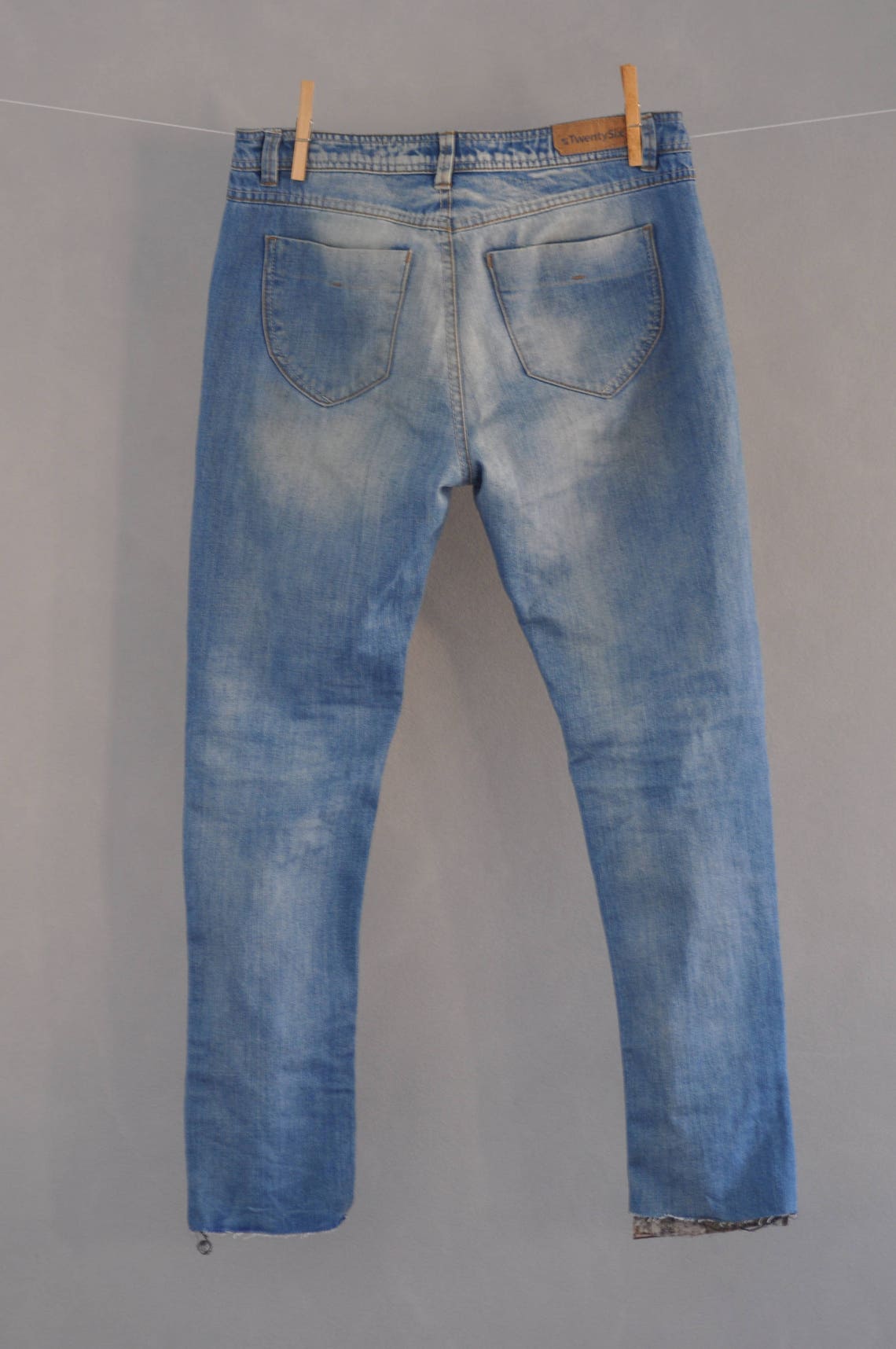 Men's Vintage Flared Leg Denim Jeans Classic Patchwork Bell Bottom Denim Pants Fashion Stretchy Low Rise Distressed Wide Leg Jeans With Pockets,Blue,TAG S(Fits Like US XS) At Men's Clothing Store
