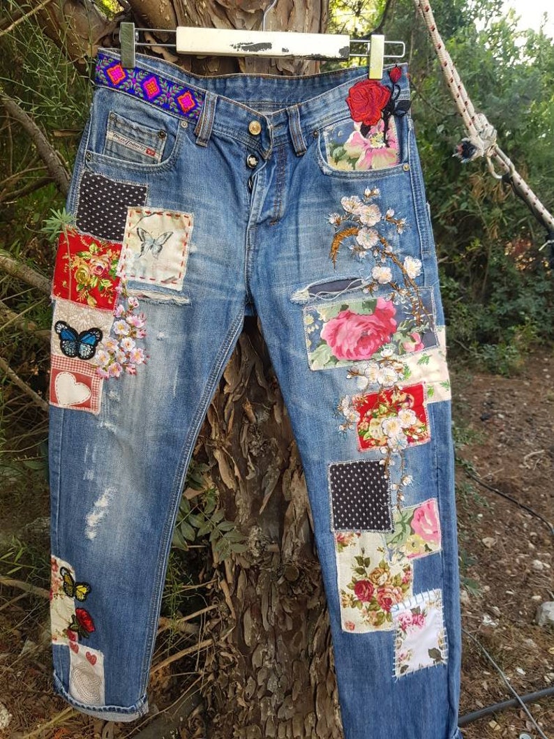 Patched Denim / Patched Jeans / Reworked Vintage Jeans With Etsy