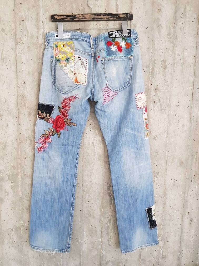 Patched Denim / Patched Jeans / Reworked Vintage Jeans With - Etsy