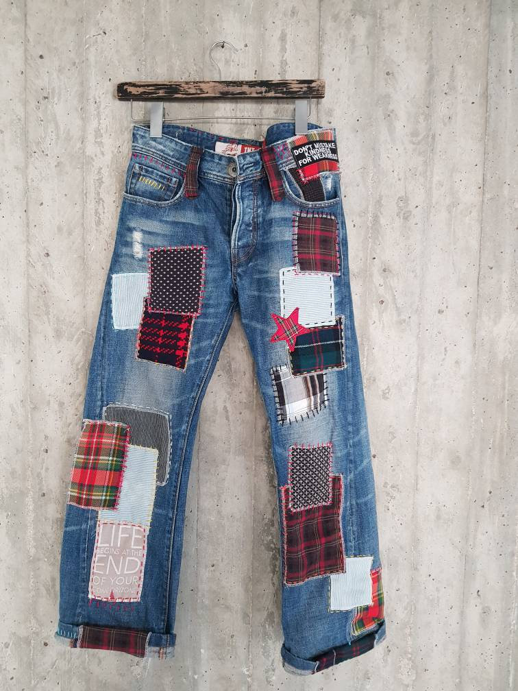 Patched Denim / Patched Jeans / Reworked Vintage Jeans With - Etsy Canada