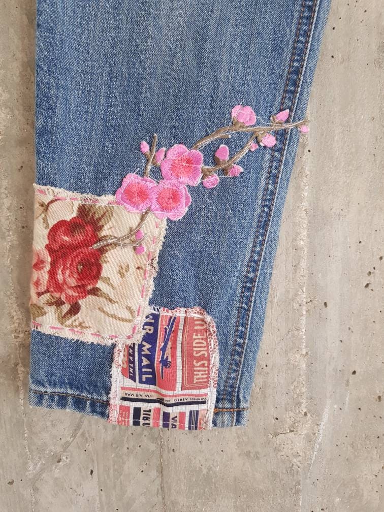 Patched Denim / Patched Jeans / Reworked Vintage Jeans With - Etsy Israel