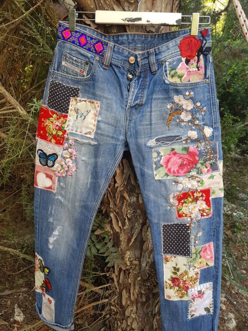 Patched Denim / Patched Jeans / Reworked Vintage Jeans With Etsy