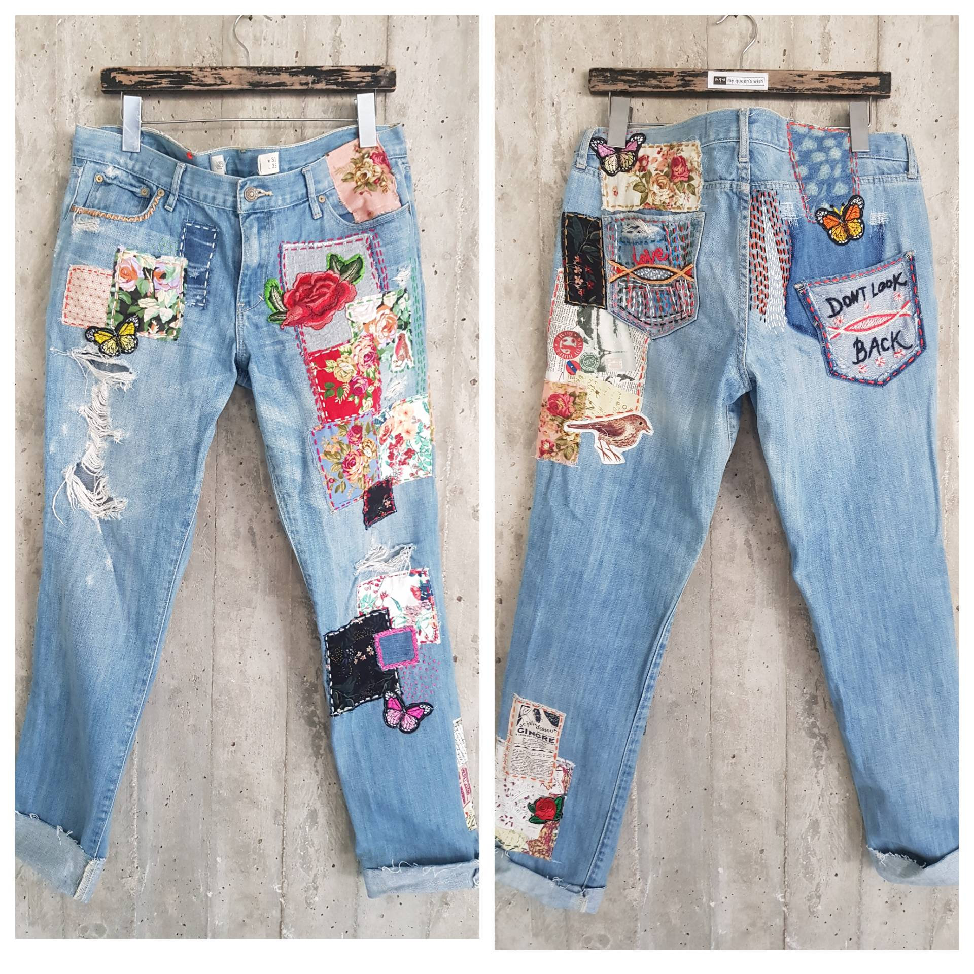 Jean Jean Jean leger pantalon Patched Pantalon femme retravaille Jean rapiece Vintage coupe boyfriend jeans 90s des annees 80 vetements Etsy Canada