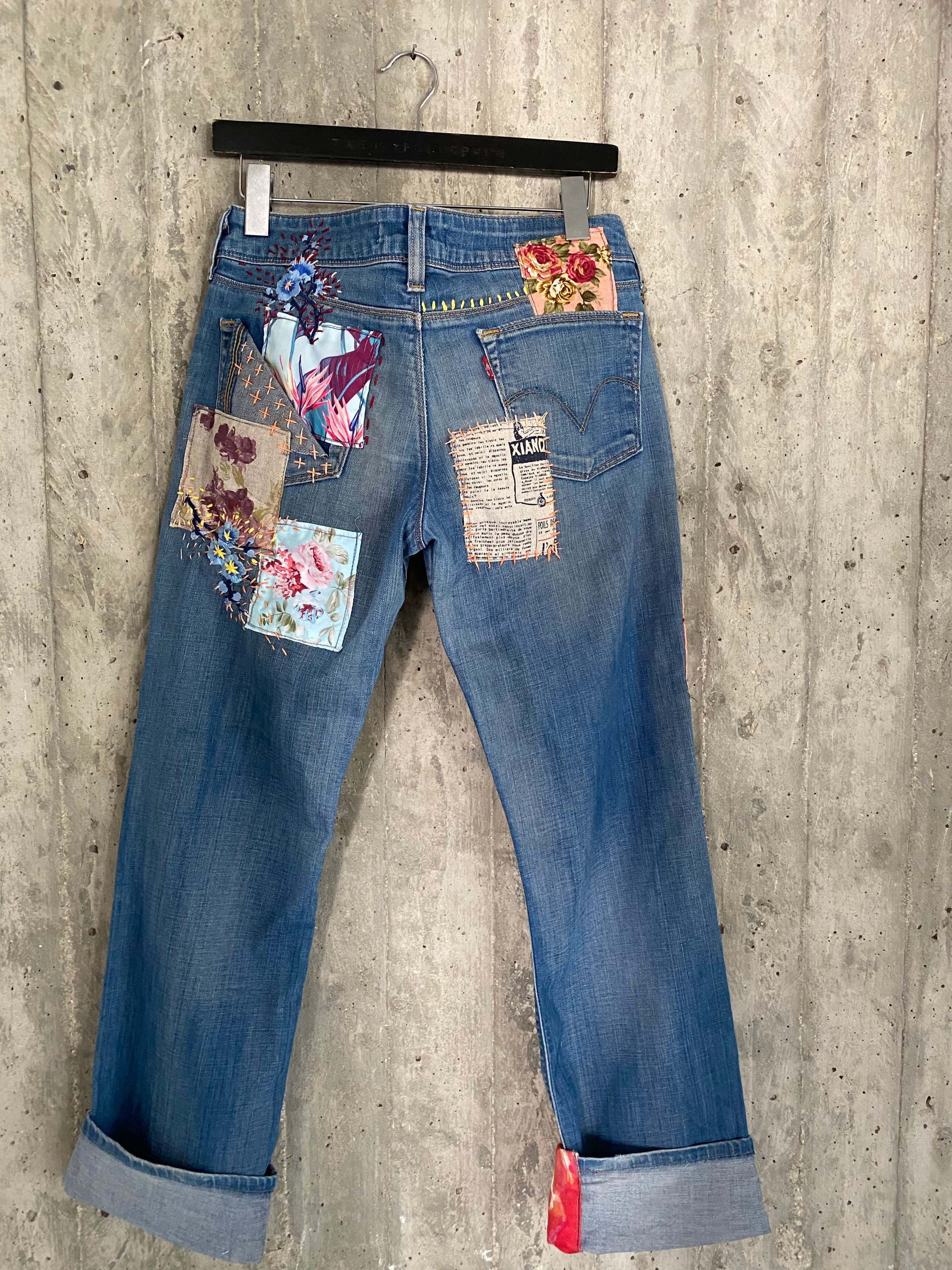 Patched Denim / Patched Jeans / Reworked Vintage Jeans With | Etsy