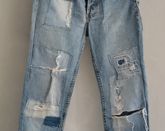 Salvaged Boyfriend Jeans Distressed Rustic Thrashed 90's - Etsy