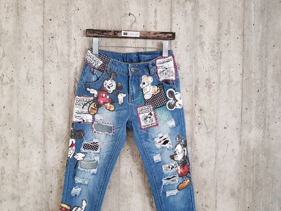 MyQueensWish Vintage Clothing Jeans Woman patched Jeans 80s Clothing jeans Boyfriend Jeans Patches Distressed jeans All Sizes