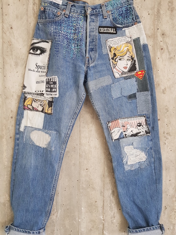 Womens Boyfriend Jeans Graphic Jeans Boyfriend Jeans Black - Etsy