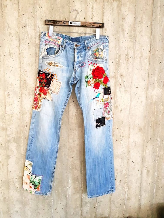 Patched Denim / Patched Jeans / Reworked Vintage Jeans With - Etsy