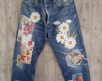 Hand Made Patched Denim Empowered Slime Jeans / Reworked | Etsy