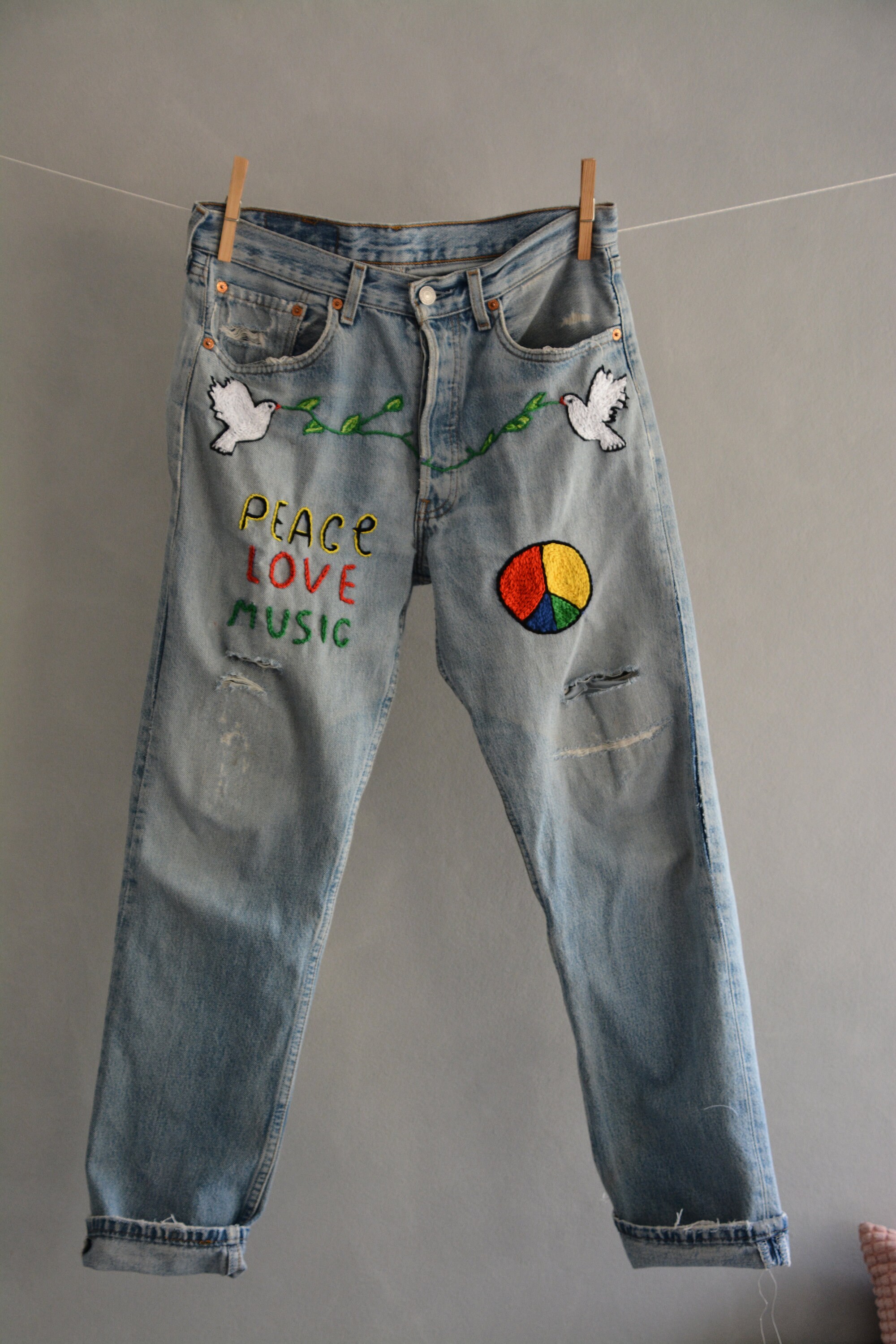 Denim Ripped Destroyed Mid Waist Boyfriend Distressed Jeans
