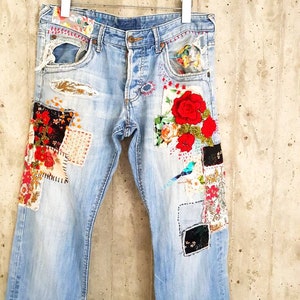 Patched Denim / Patched Jeans / Reworked Vintage Jeans With Patches ...