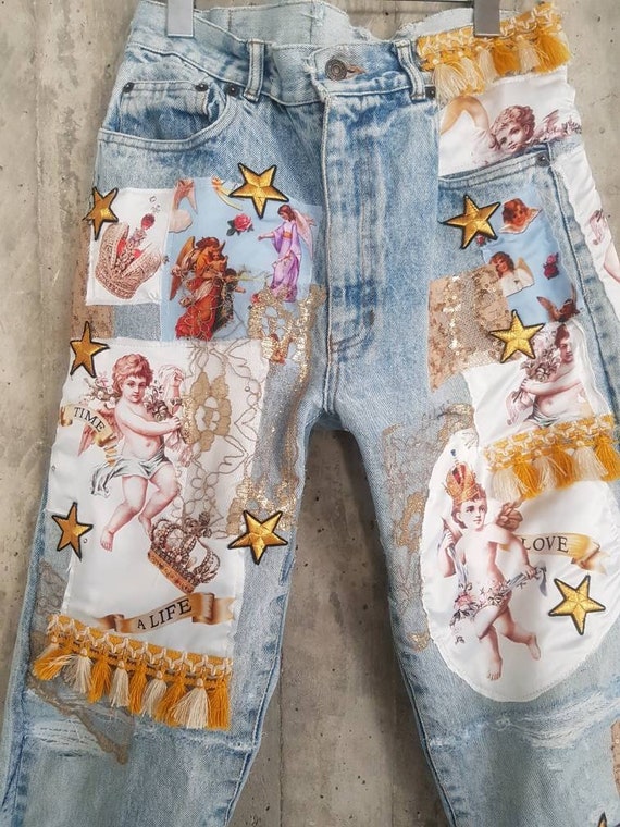 Reworked Vintage Levi's Jeans With Patches / Redone Denim - Etsy Israel