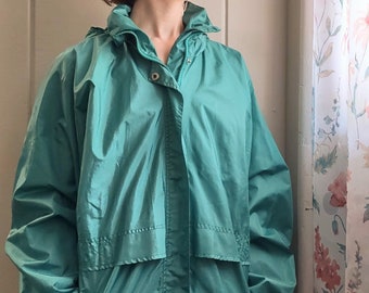 Vintage cortavientos chaqueta verde azulado 90s 80s primavera lluvia al aire libre senderismo camping abrigo unisex M