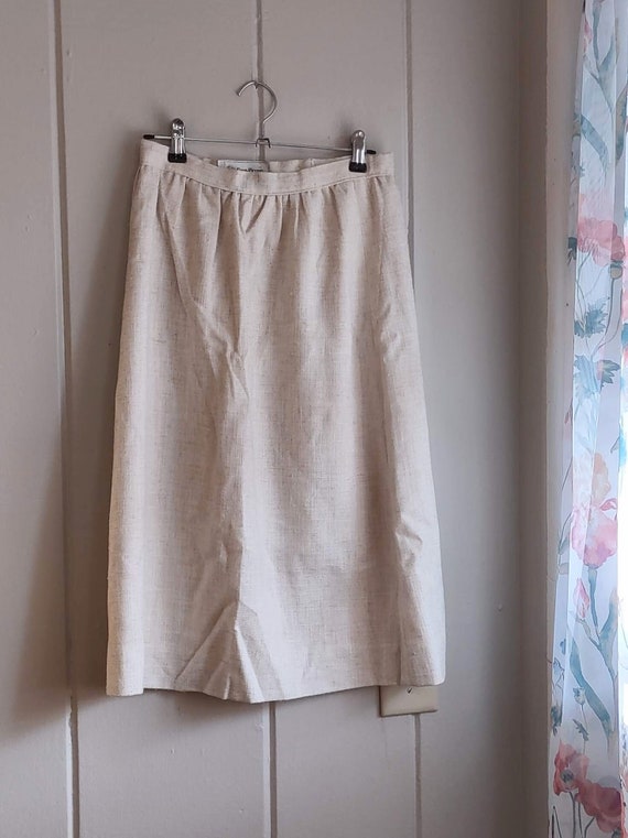 Vintage Evan Picone Cream Tan Woven Midi Skirt Bus