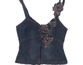 Plein sud vintage 90s denim jeans corset top blouse denim vintage corset bustier