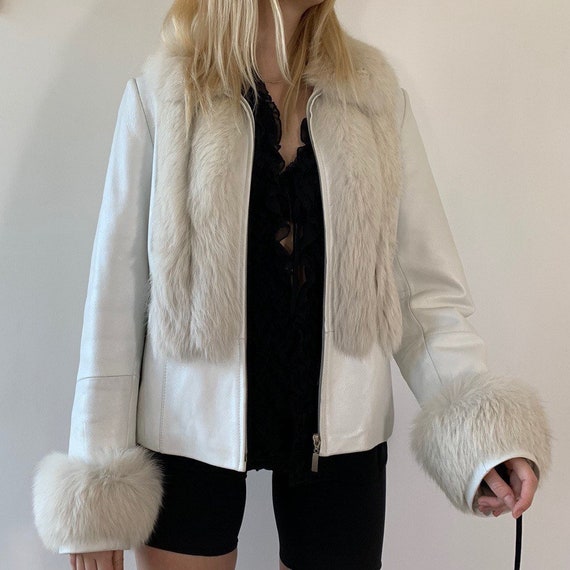 vintage Snow White leather coat with fox fur trims