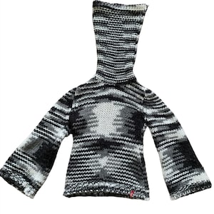 Miss sixty chunky knitted oversized turtleneck roll neck size S bell sleeves y2k jumper top grey white 2000