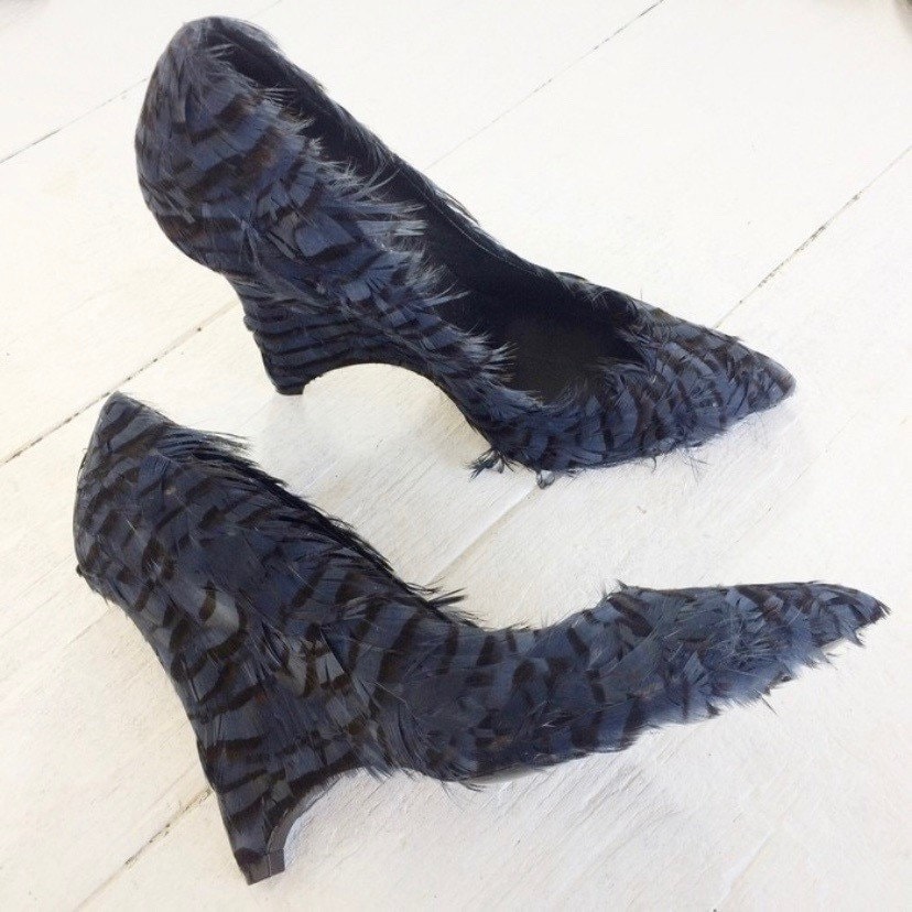Escarpins Compensés à Plumes Theyskens' Theory 'Eva Aplume' - Taille 36.5 / US 6.5 - Bleu - Neufs