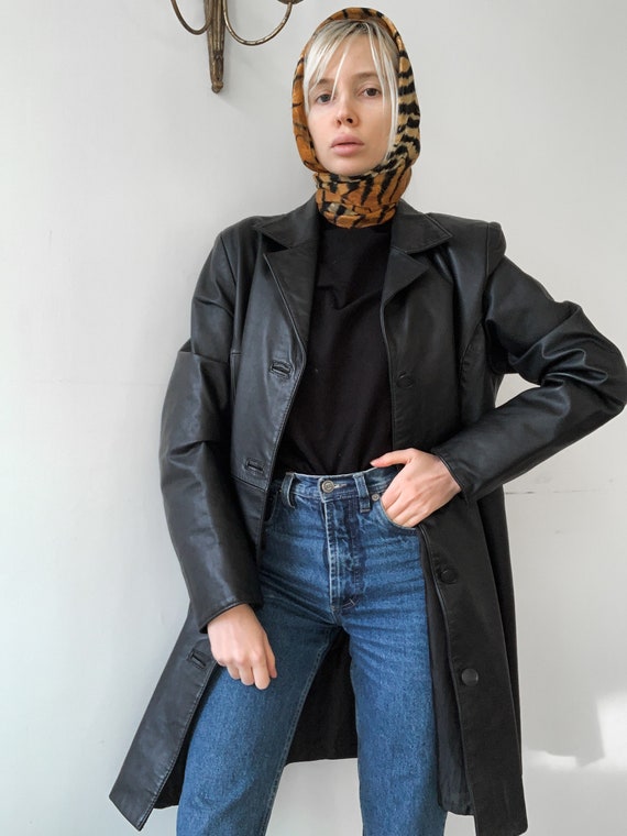 Vintage 90s leather coat matrix leather coat black