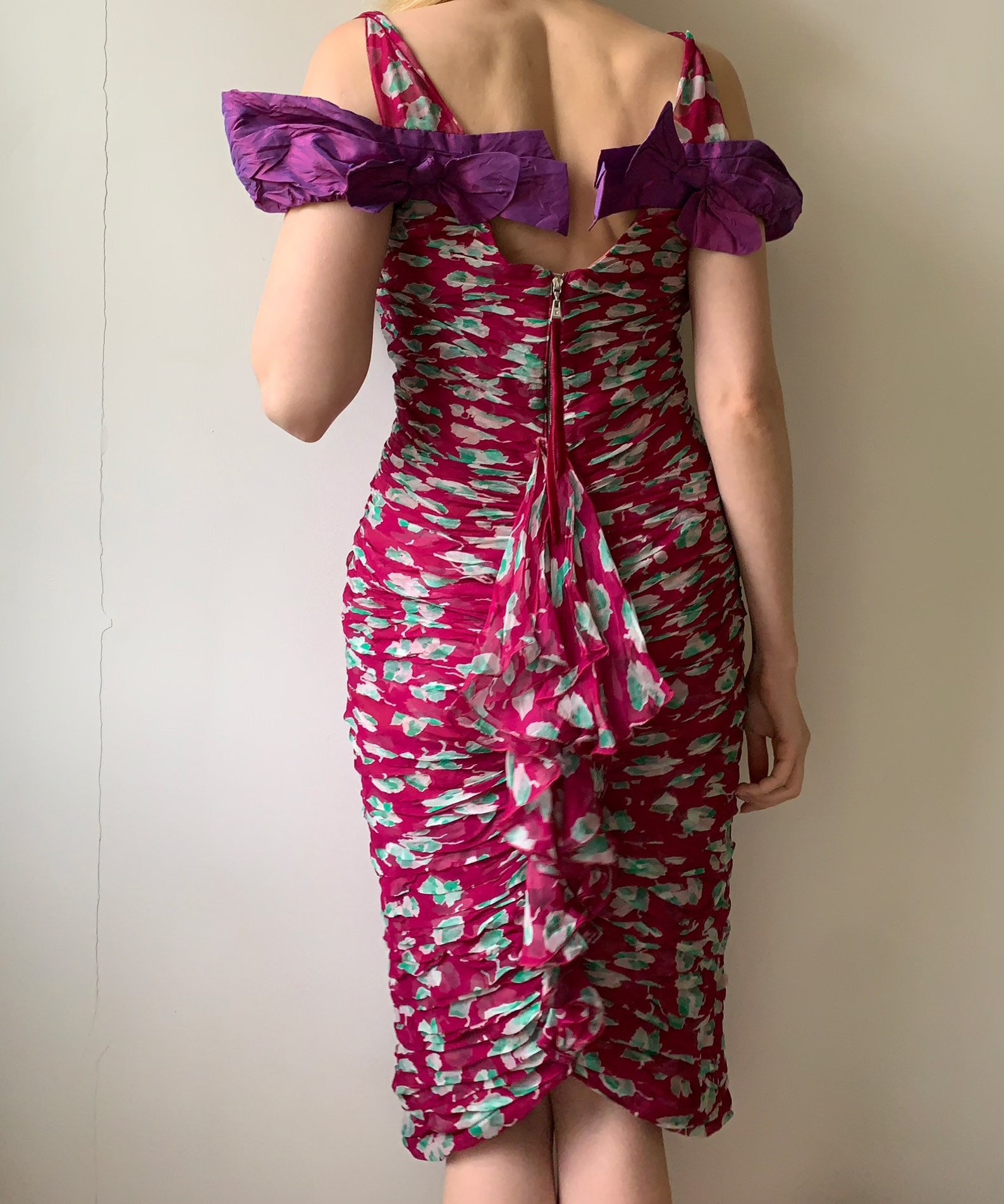 Louis Vuitton Purple Silk Ruched Ruffled Dress With Bow - Etsy