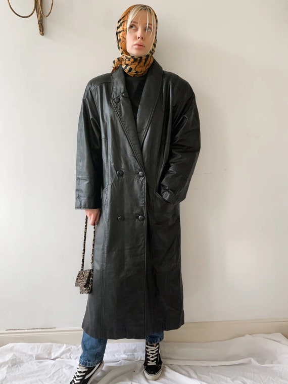 Genuine 80s maxi leather coat double breasted matr