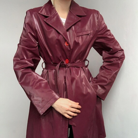 PVC coat dark pink lilac raspberry pvc coat vintag