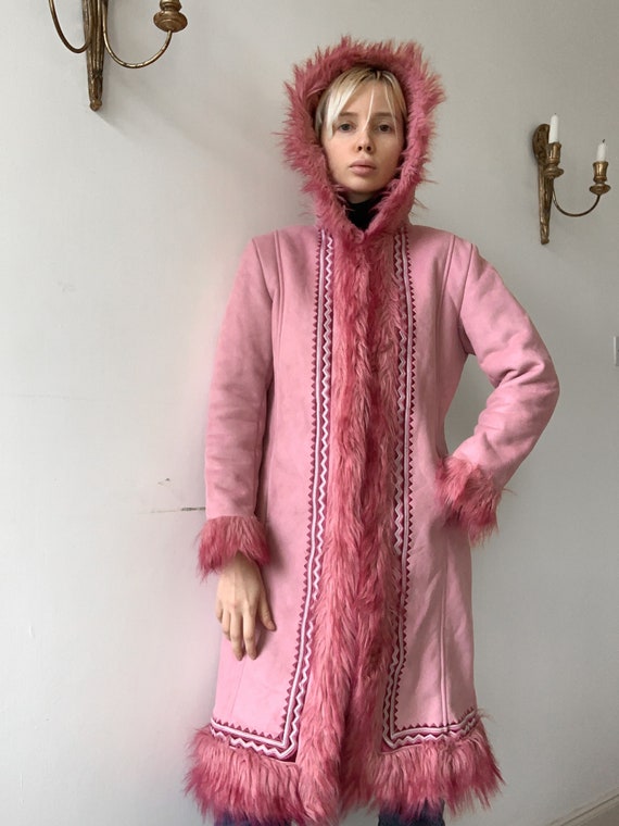 Pink Afghan coat penny lane coat faux sheepskin ve