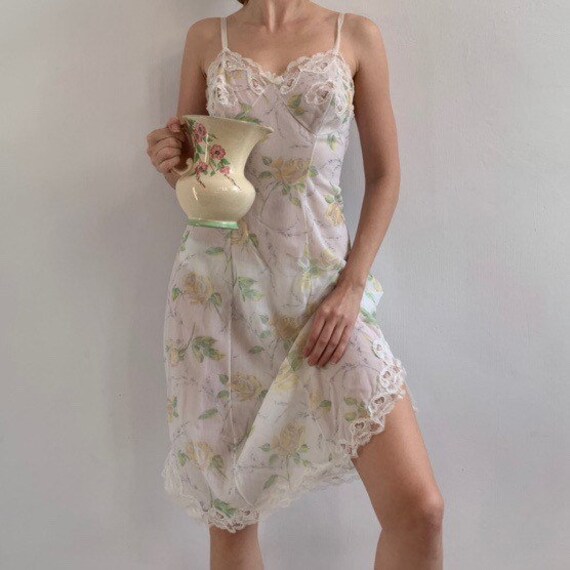 70s nylon vintage floral slip dress night gown li