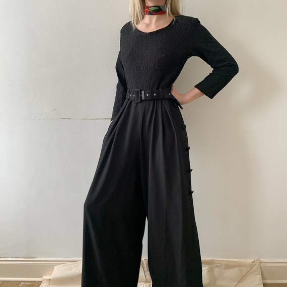 Vintage 80s 90s padded shoulder wide leg jumpsuit