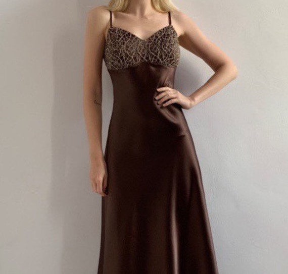 Vintage golden brown maxi evening ball gown 2000 g