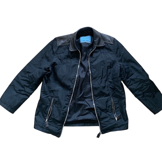 Prada Vintage 90s Nylon Leather Jacket Coat Size S/M 