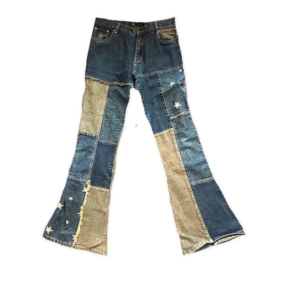 Vintage 90s Patchwork Flares Flared Jeans High Waisted Vintage 90s Patchwork Flares Flared Jeans High Waisted