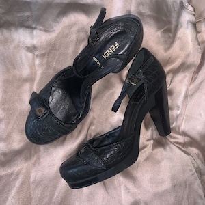 Fendi croc pattern leather Mary Jane style heels block heel fendi vintage shoes