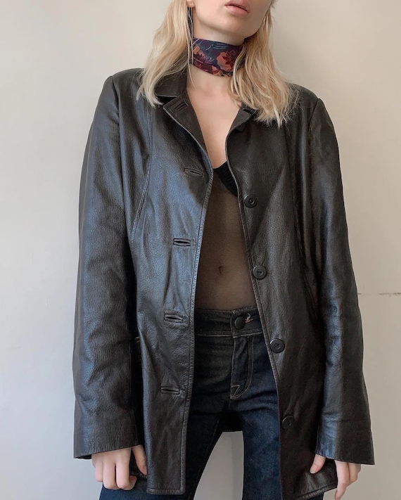 90s early 2000 lightweight leather coat textured c