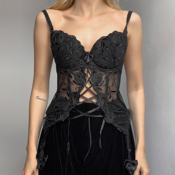 Vintage 90s corset top suspender corset girdle lac