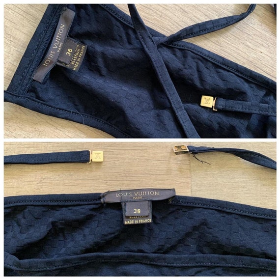 Vintage Louis Vuitton Black Bikini Set Swimsuit Damier Early 