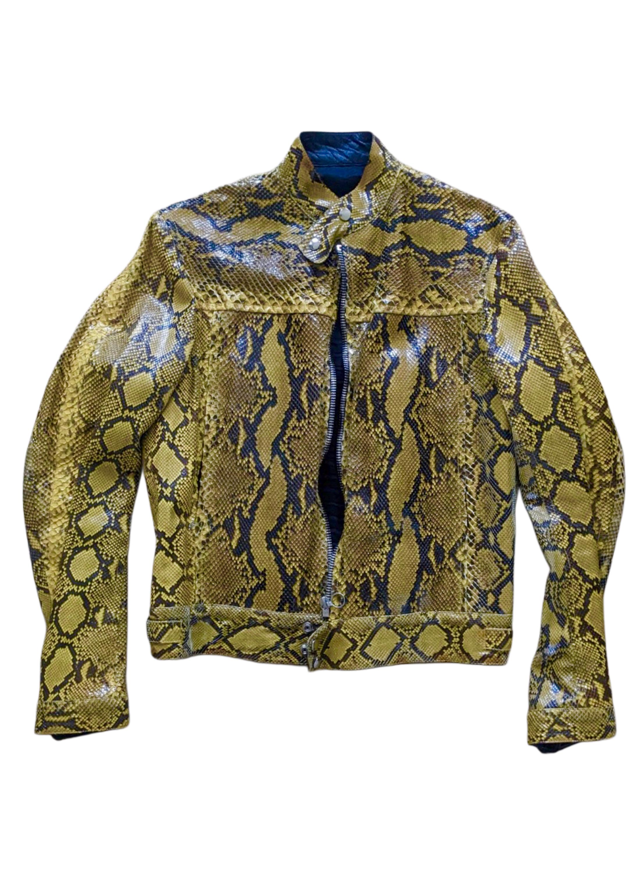Voyage Passion Real Python Snake Yellow Leather 2000 Biker Jacket 
