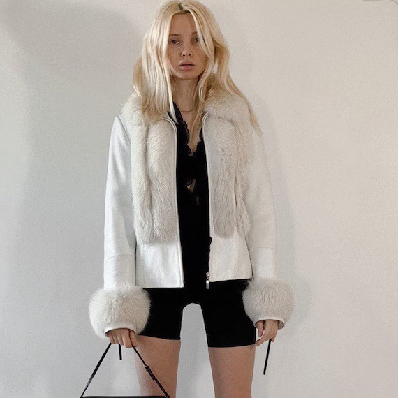 vintage Snow White leather coat with fox fur trims