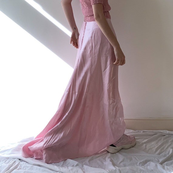Maxi pearl pink metallic satin pink gown skirt 90s