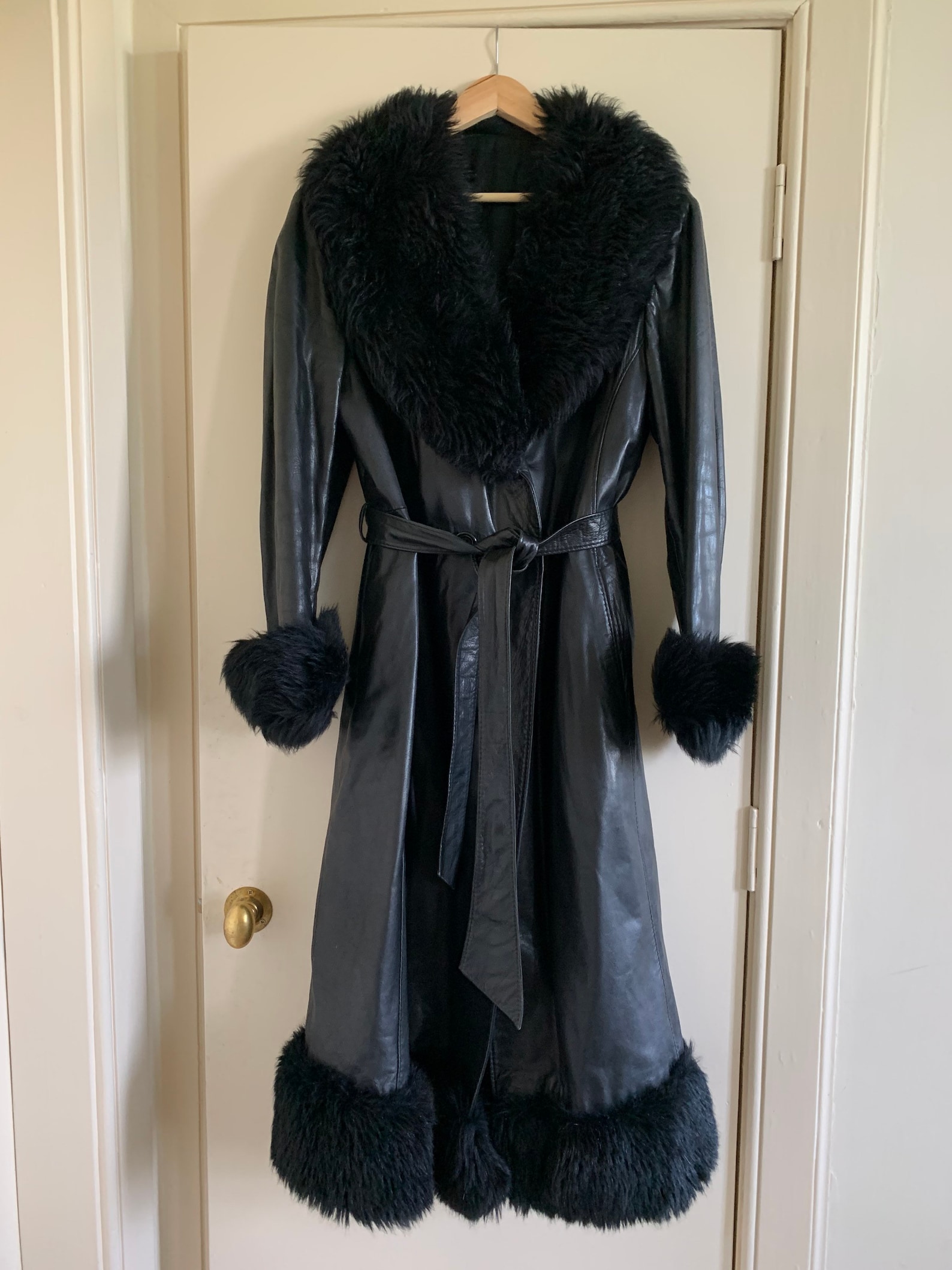 Vintage 90s Leather Coat Afghan Coat Penny Lane Black Genuine Etsy UK