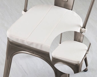 Reversible Eggshell White Stripe Seat Cushion - Tolix-Style Metal Chair