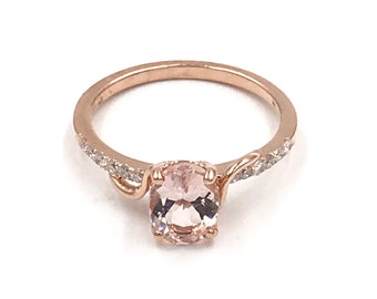 Size 6.5 - 14k rose gold diamond morganite ring